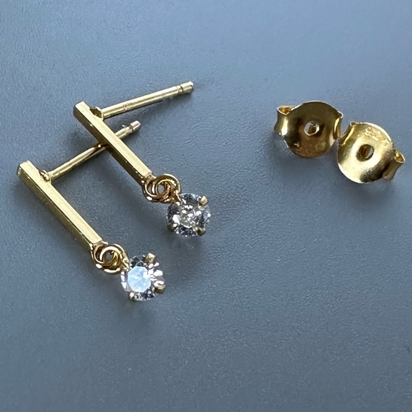 14K Gold Vermeil CZ Dainty Dangle Earrings - Picture 8 of 9